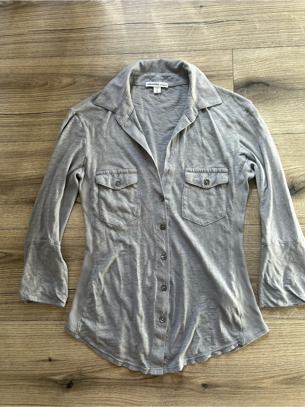 • James Perse Sheer Slub Side Panel Button Up Shirt Grey Size 0 XS WUA3042